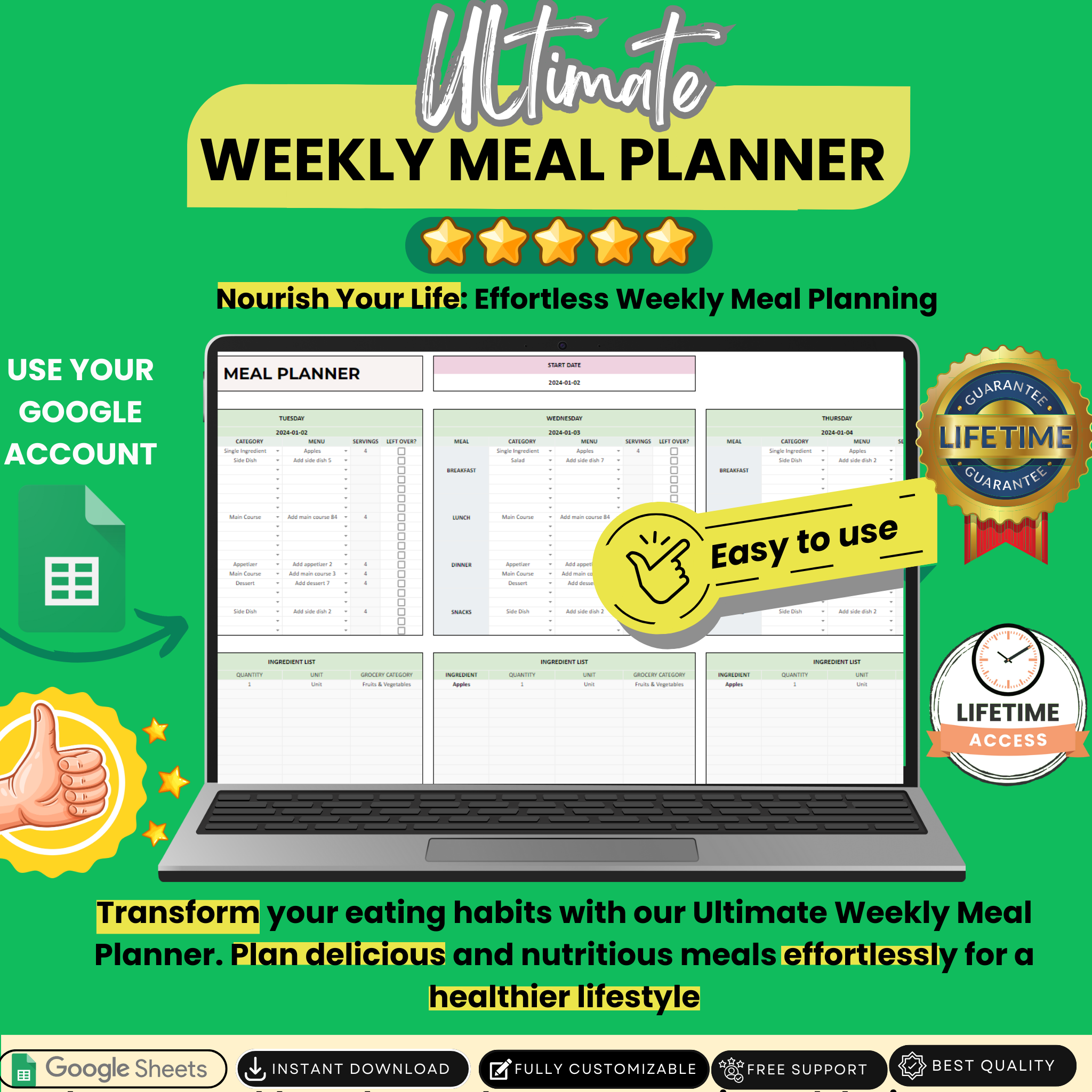 Ultimate Weekly Meal Planner -  includes meal plans, recipes, tear-out grocery lists and more