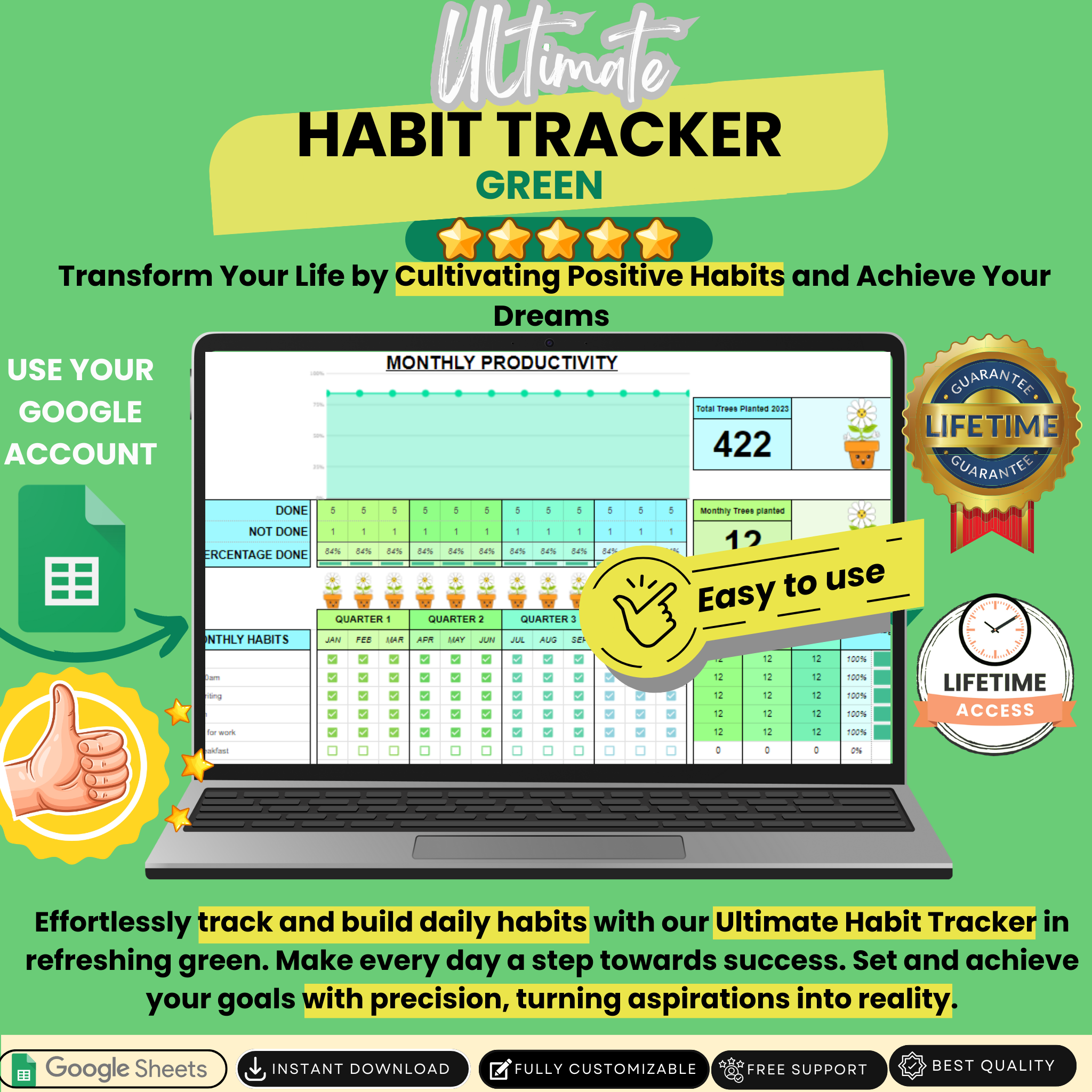 Ultimate Habit Tracker Green – Reach Your Goals with Daily Tracking