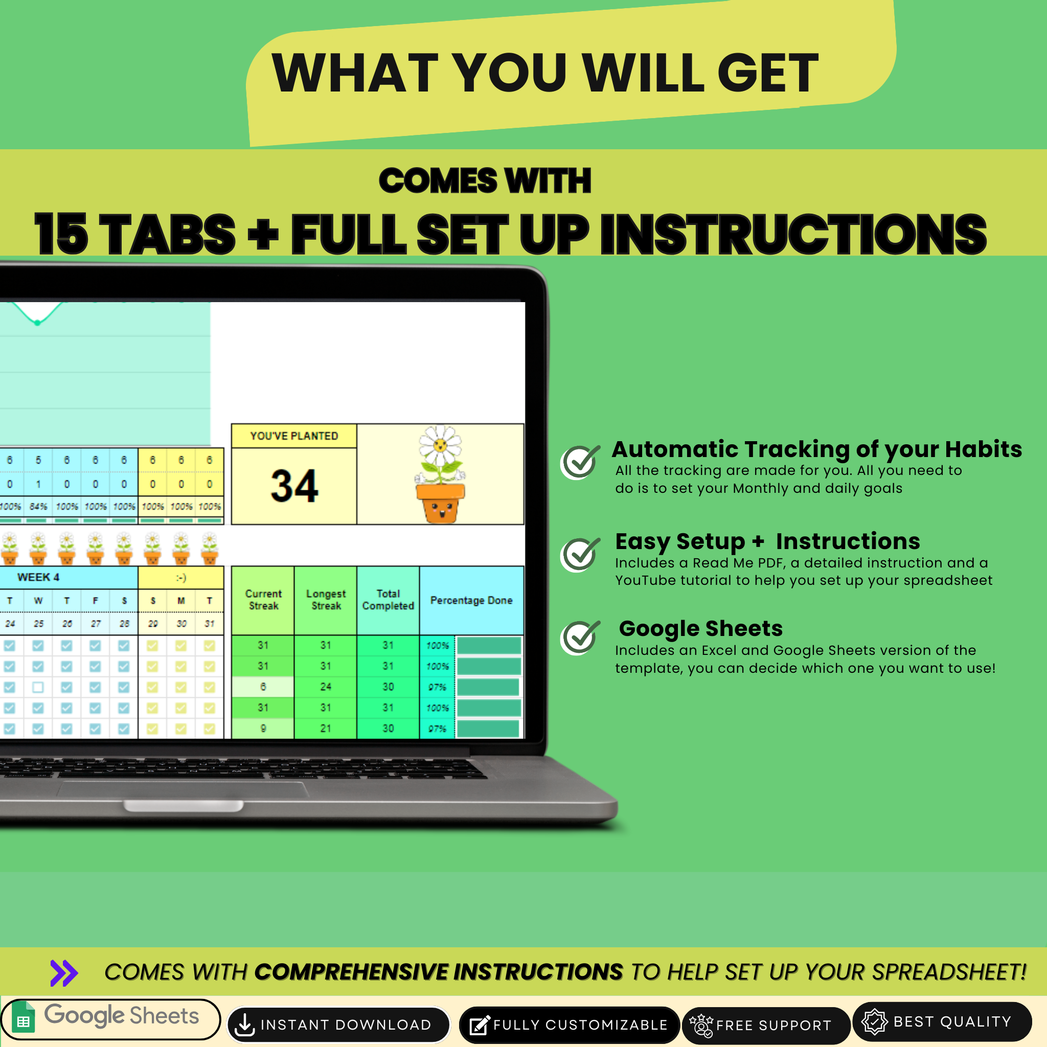 Ultimate Habit Tracker Green – Reach Your Goals with Daily Tracking