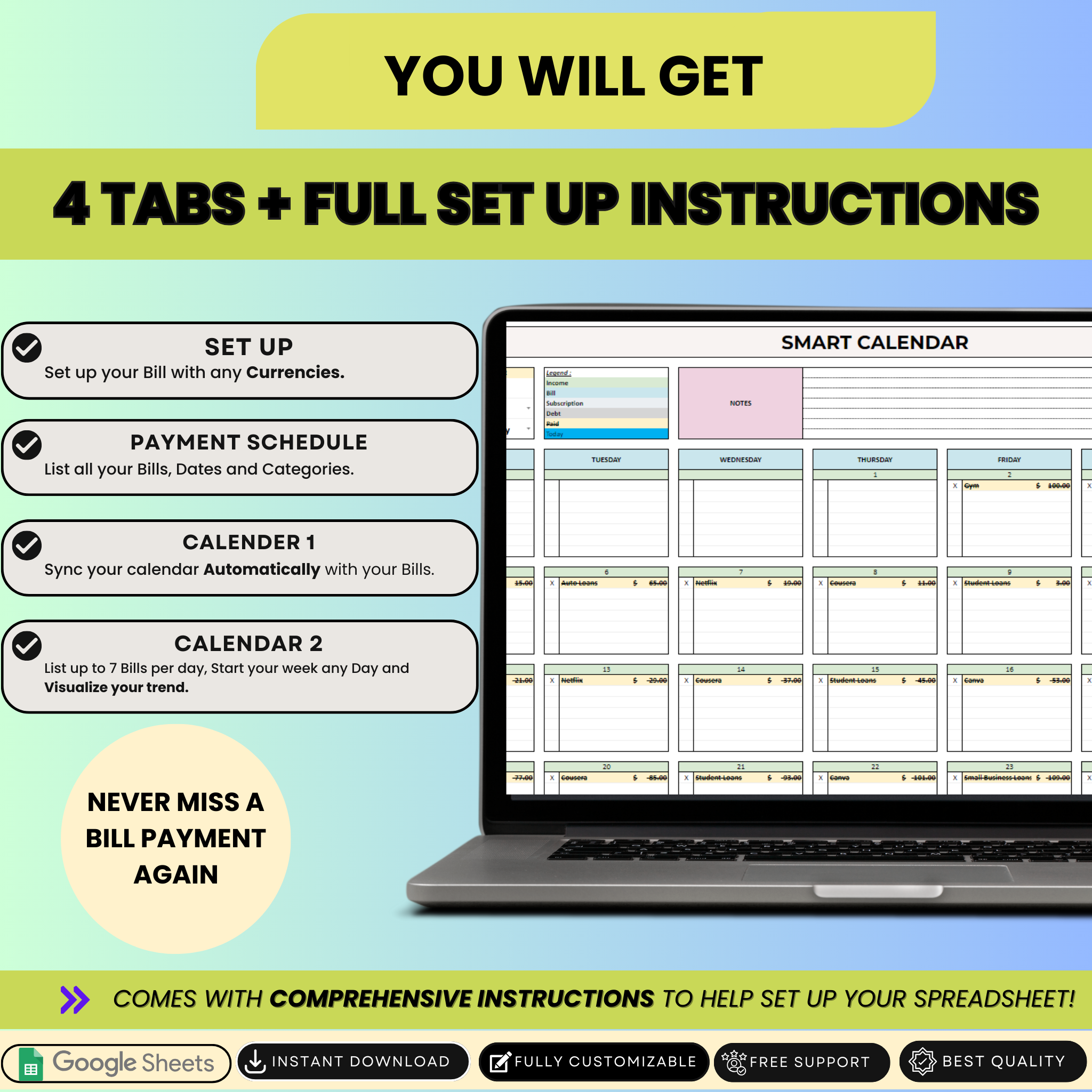 Ultimate Smart Bills Tracker Spreadsheet