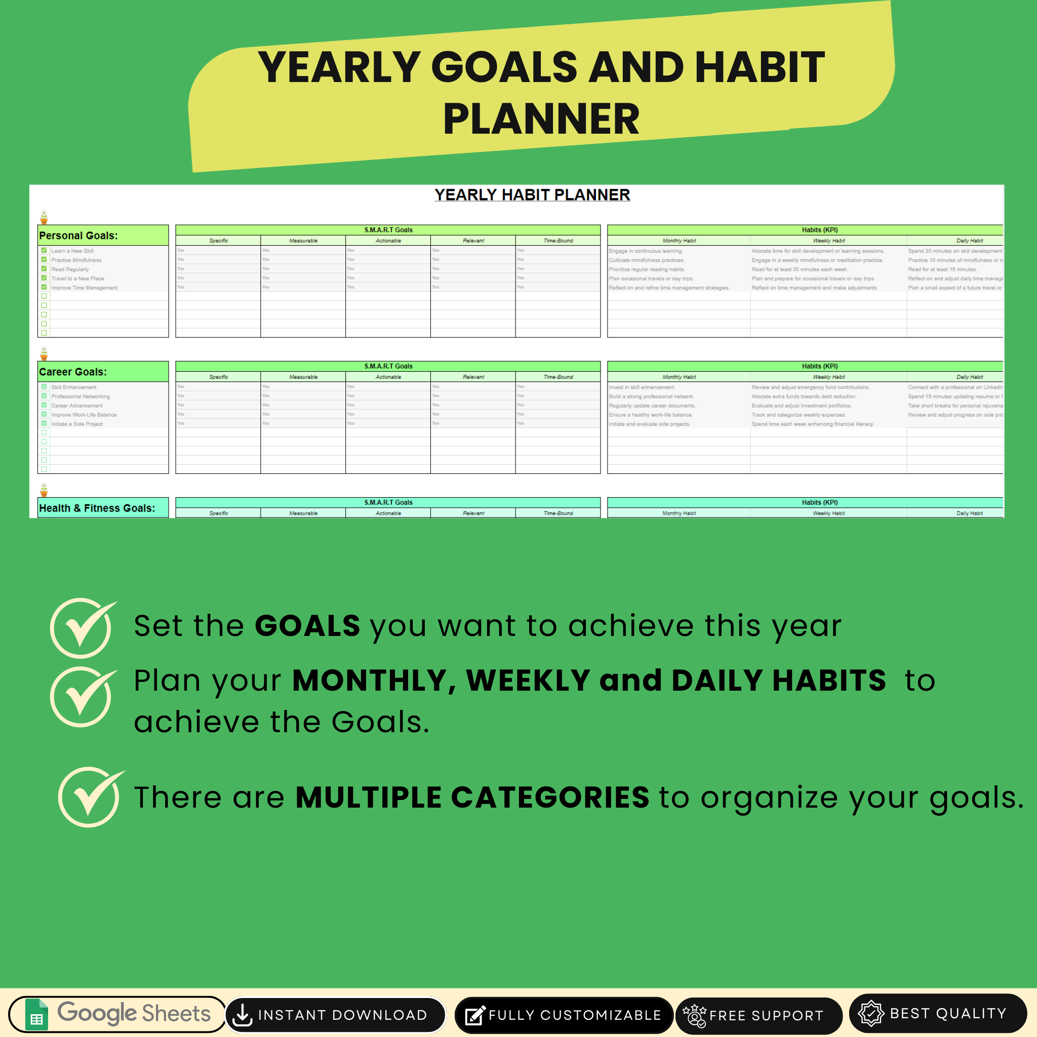 Ultimate Habit Tracker Green – Reach Your Goals with Daily Tracking