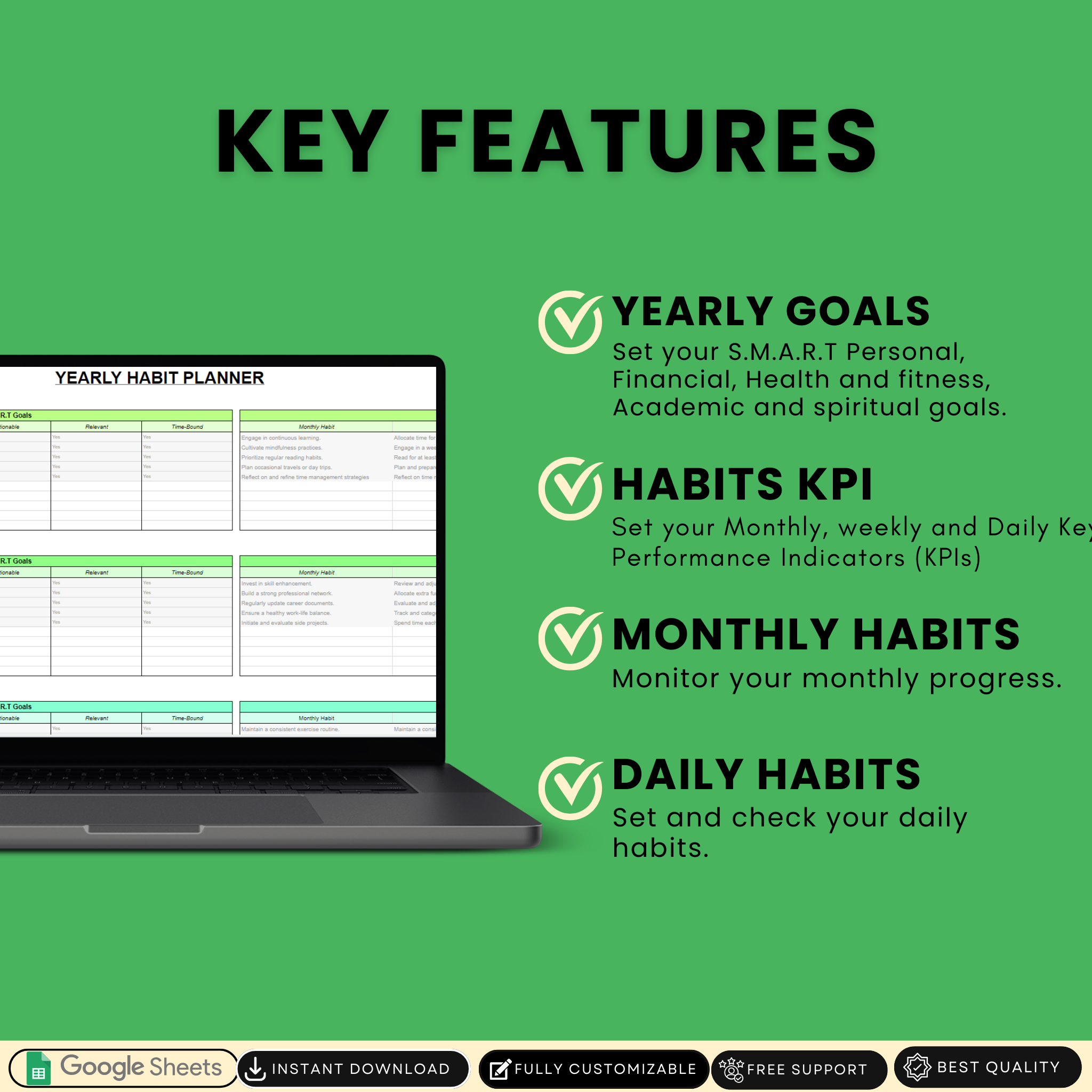 Ultimate Habit Tracker Green – Reach Your Goals with Daily Tracking